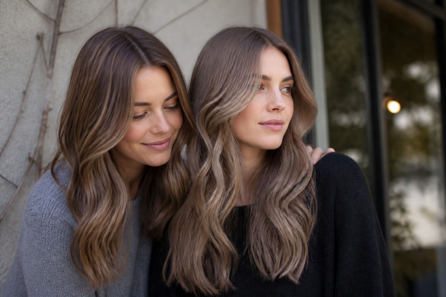 Soft summer hair color with muted ash bronde tones